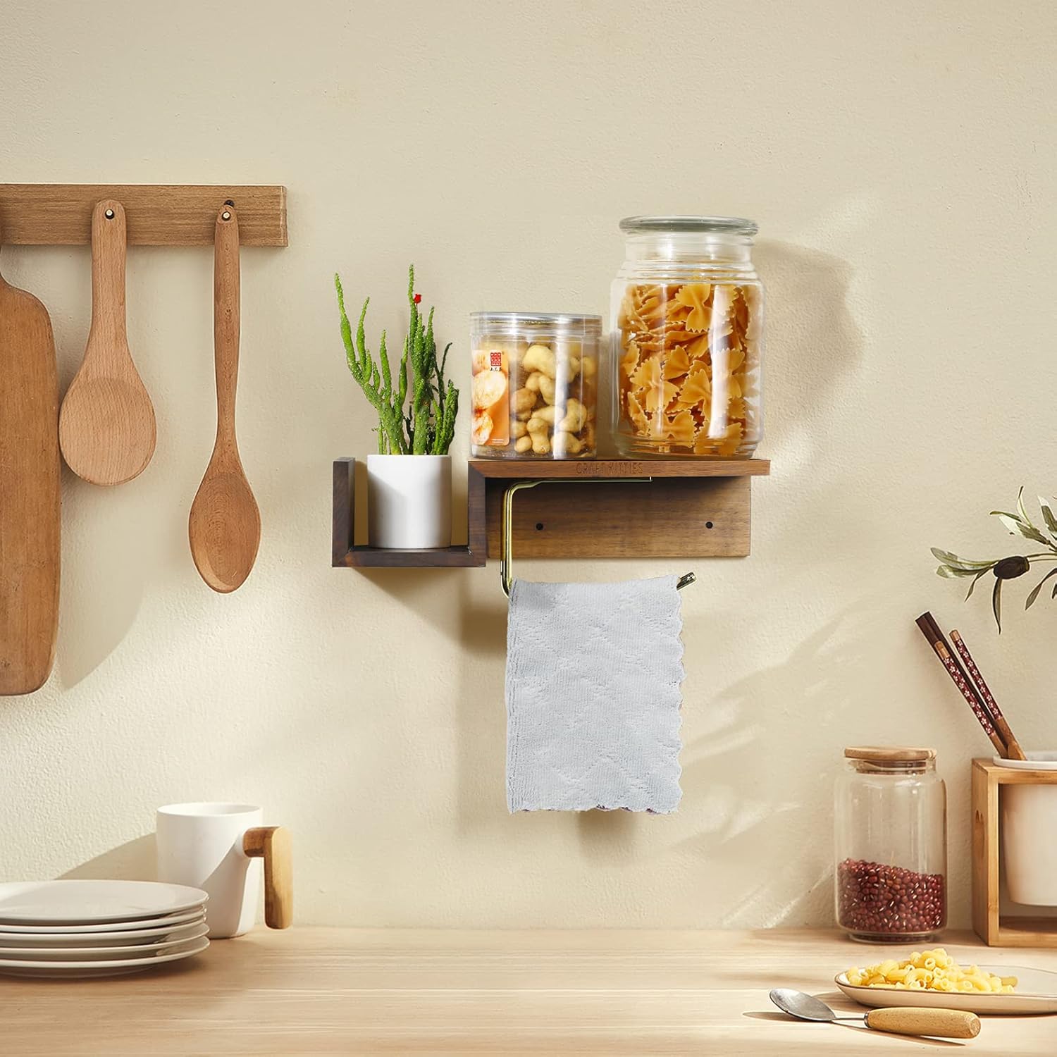 Wall-Mounted Toilet Paper Holder with Shelf and Storage, Made of Walnut Wood - Toilet Roll and Tissue Holder for Bathroom(Walnut Wood)