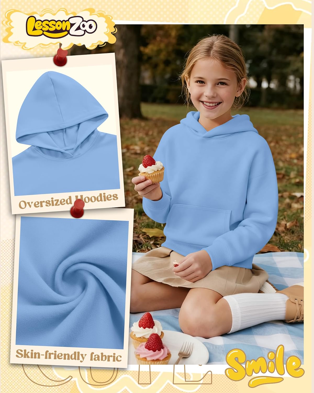 3 Pack Girls Hoodies Lightweight Kids Oversized Hooded Sweatshirt Cute Long Sleeve Pullover Sweatshirts with Pocket - Image 4