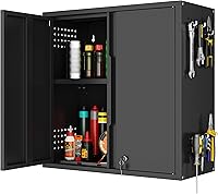 Yoonkool 26" Metal Garage Wall Cabinet with Lock, Black Wall-Mounted Tool Storage for Garage, Kitchen, Office