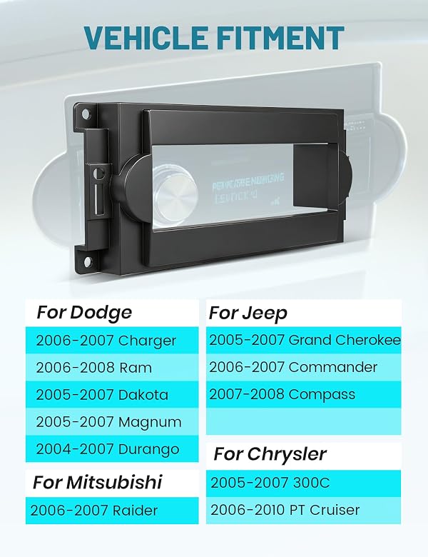 NuIth Single Din Radio Installation Dash Kit W/Radio Wiring Harness for 2005-2007 Chrysler 300C /Dodge Ram Charge Dokata/Jeep Cherokee, Single Din Radio Mounting Plate for Factory Radio Mounting by NuIth - Used condition - Image 3