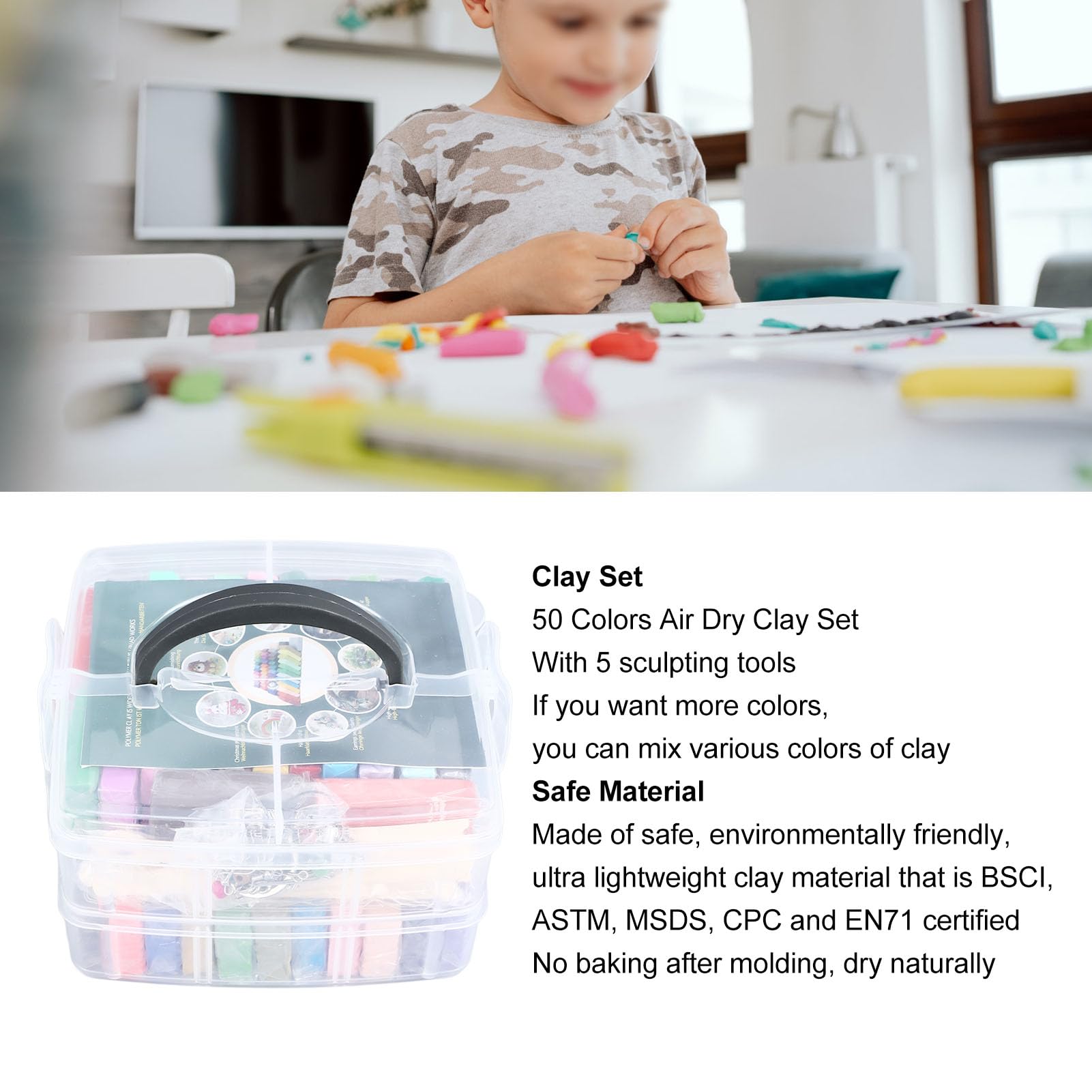 Argilla polimerica 50 colori, Set di argilla modellabile, Argilla modellabile per bambini, Fai da te Sicuro ed ecologico Set di argilla polimerica leggera e facilmente