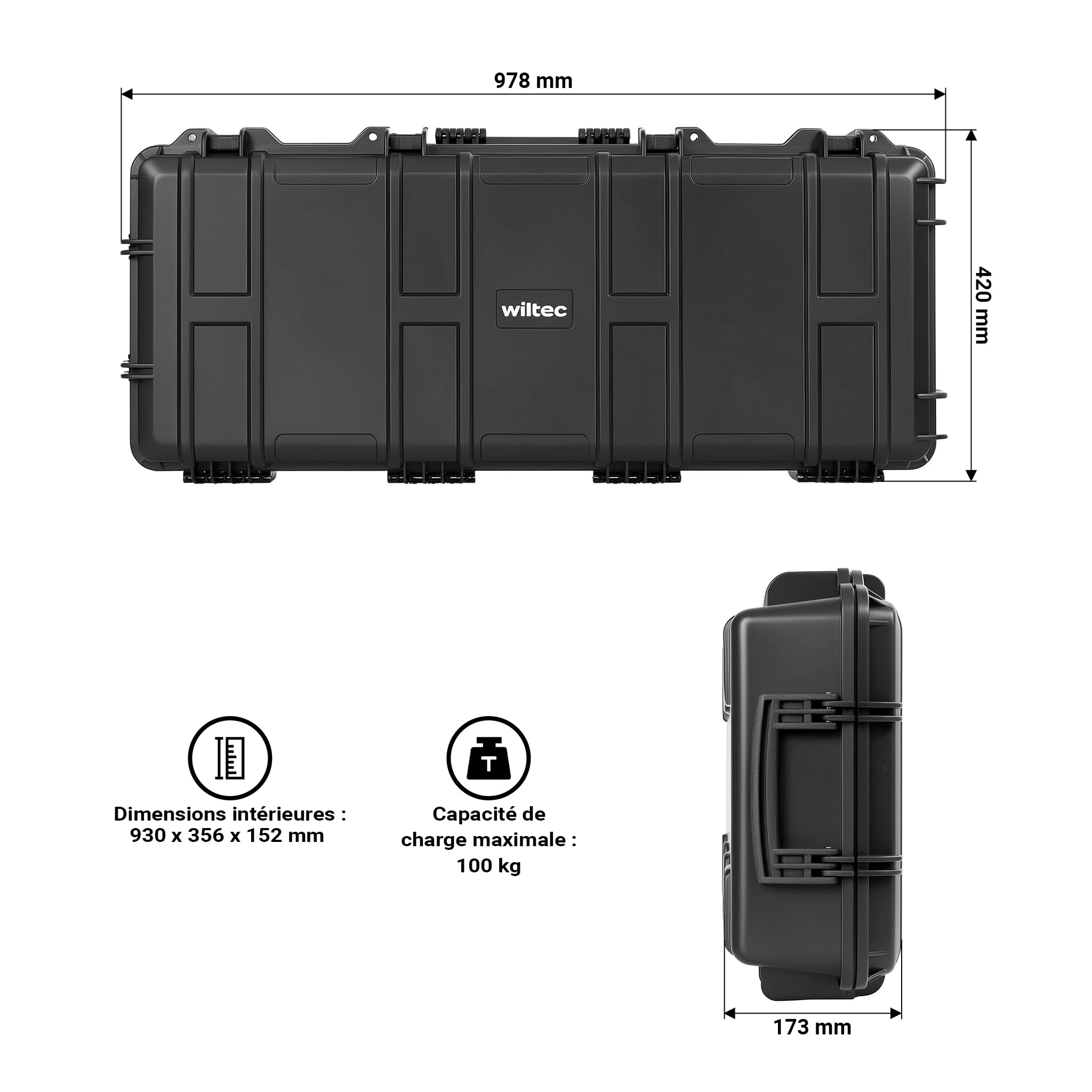 WilTec Mallette pour Armes – 98 x 42 x 17,3 cm – capacité de Charge 100 kg – pour Airsoft, Pistolets à air comprimé – avec Insert en Mousse – Valise Fusil de Chasse, Carabine, Chasseur