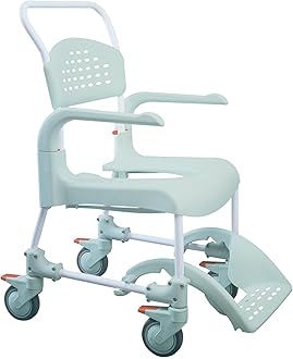 Etac Clean Shower Commode Chair – Comfortable, Secure & Easy to Use Commode with Open Rear Design, Removable Armrests, Slide Away Footrest, & Lockable Castors for Safe Transfers