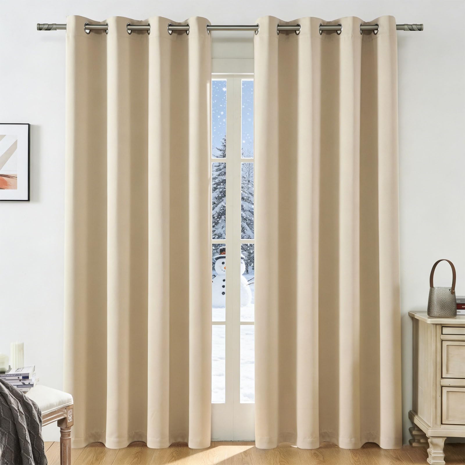 Rideau occultant thermique 50x270 cm crème GUOJUN à oeillets pour isolation de la chambre