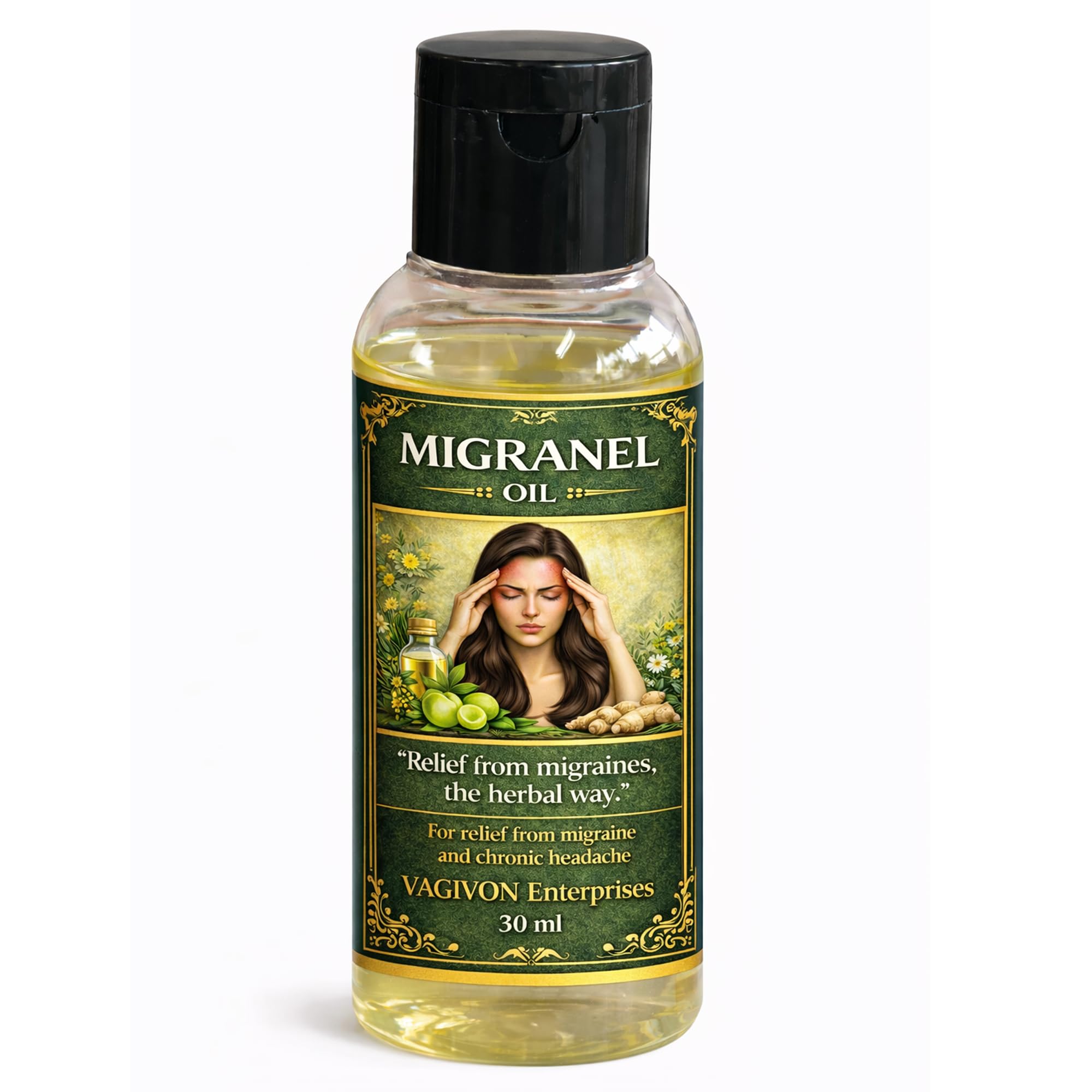 Migranel Ayurvedic Herbal Oil for Chronic Headache, Forehead Migraine | Helps Sinus & Tension Relief | Stress Relaxing Massage Oil | Fast Absorbing | Pocket-Friendly Travel Size | Skin-Friendly (30ml&50ml)