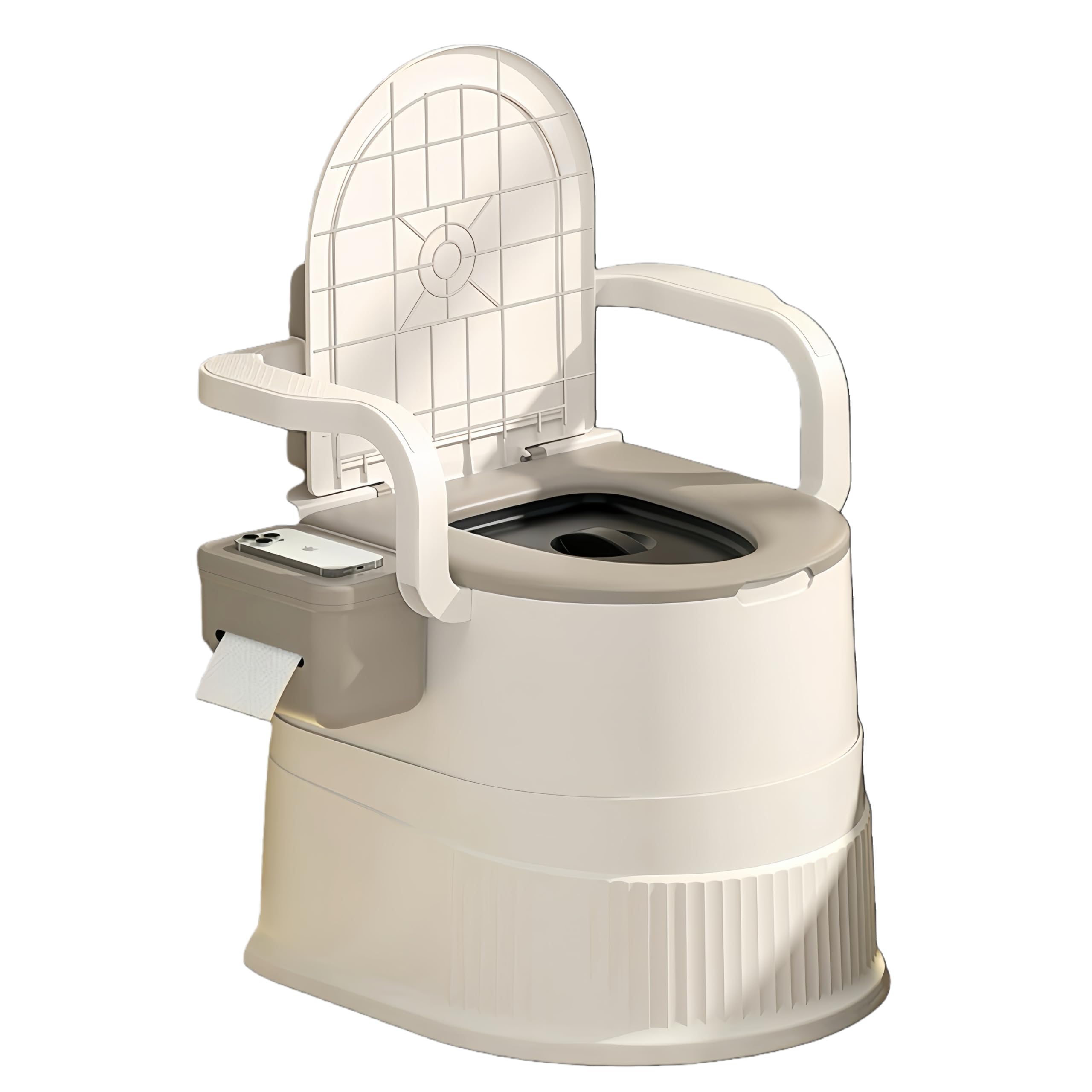 Chaise de Toilettes Portable avec Dossier et accoudoirs, Chaise de Toilettes compacte pour Camping-Car, Plein air, Personnes âgées et Femmes Enceintes, capacité de 150 kg, Facile à Nettoyer – Kaki