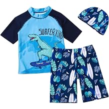 Toddler Swimsuit Boy 3 Piece Boys Swim Set Short Sleeve Boys Swim Shirt Boy Swim Trunks Rash Guard Bathing Suits
