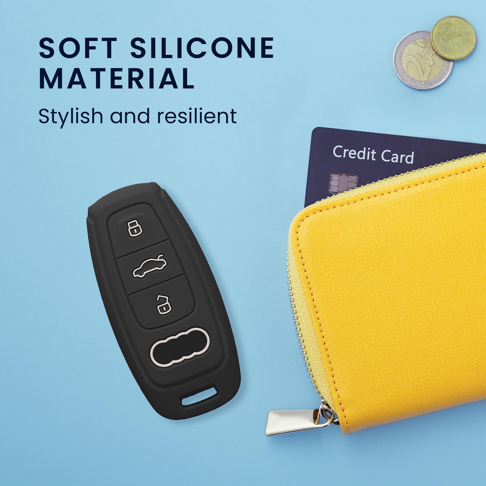 kwmobile Pokrowiec na kluczyk samochodowy kompatybilny z Audi A6 A7 A8 Q7 Q8 3-przyciskowy kluczyk samochodowy Keyless Case - Obudowa kluczyka samochodowego - Etui na klucze w kolorze matowej czerni