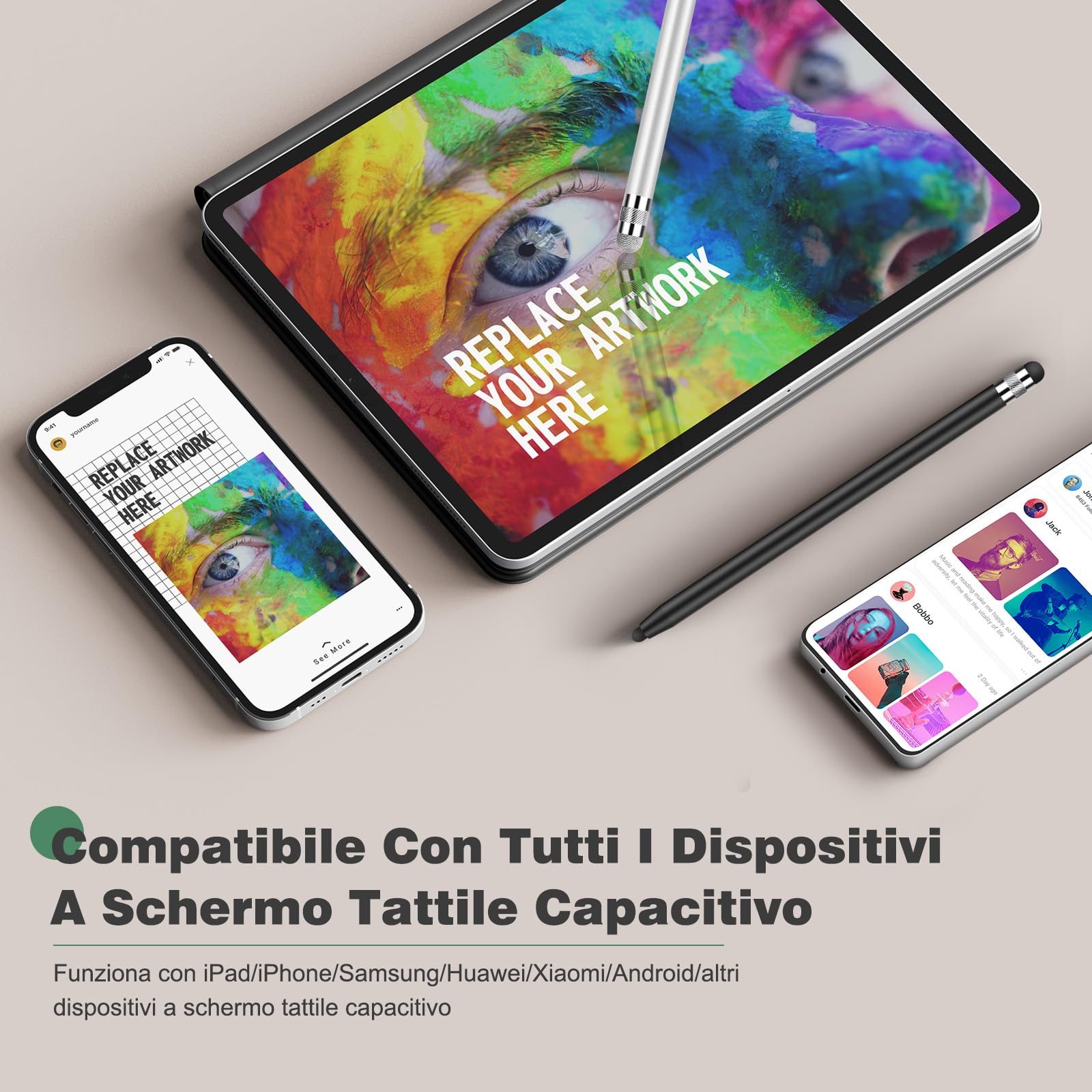 MEKO Pennino per tablet 2 in 1 Touch Pen 6 punte in gomma per iOS Android iPhone iPad Samsung Huawei Xiaomi