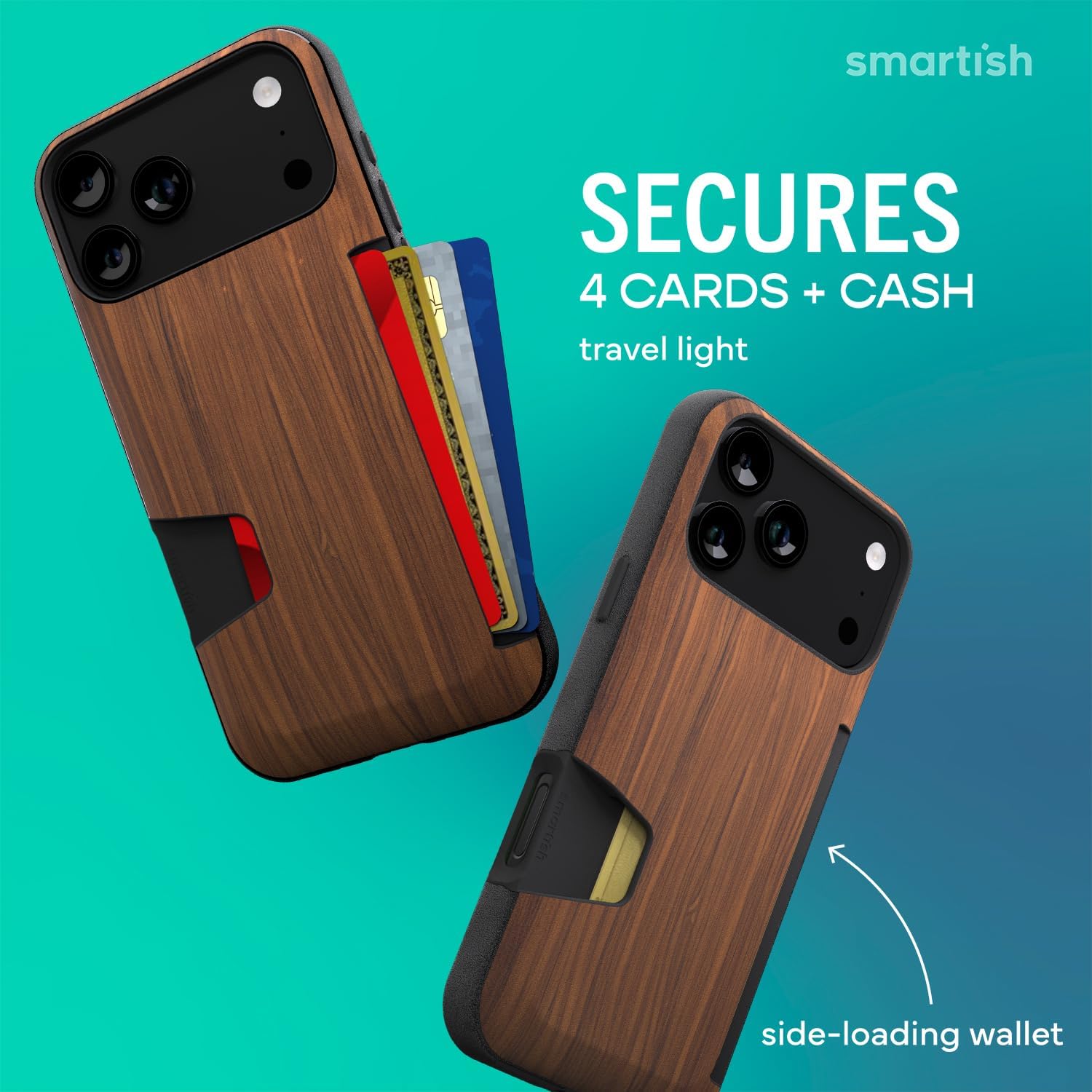 Smartish iPhone 17 Pro Max Wallet Case + Screen Protector Bundle - Wallet Slayer Vol. 1+ Tuff Sheet 2-Pack Tempered Glass Screen Covers - Extra Strength 9H Glass for Apple iPhone 17 Pro Max - Wood
