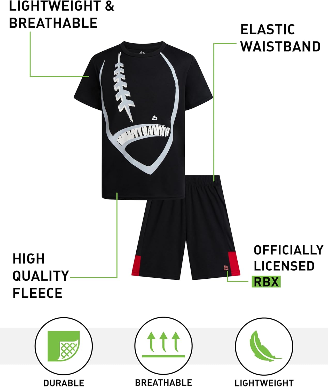 RBX Boys Shorts Set - 4 Piece Poly Interlock Soft Fleece Short Sleeve Graphic Tees and Athletic Gym Shorts for Boys - Image 2