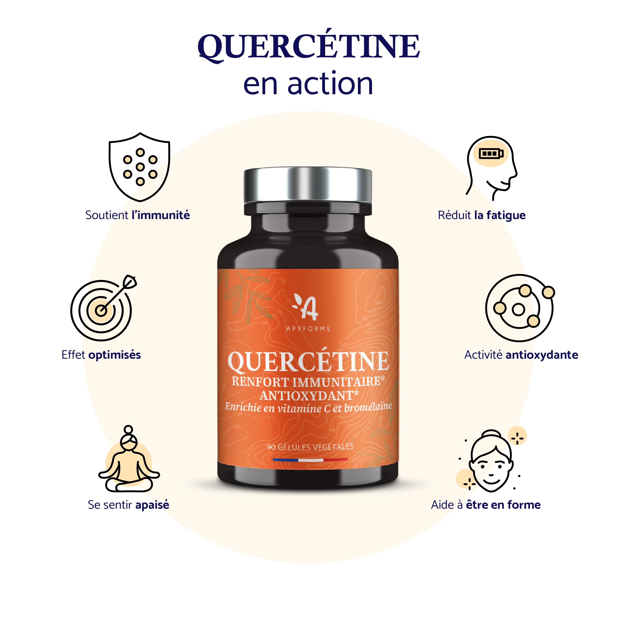 Apyforme - Quercetine Vitamine C et Bromelaïne - 90 Gélules - Fabriqué en France