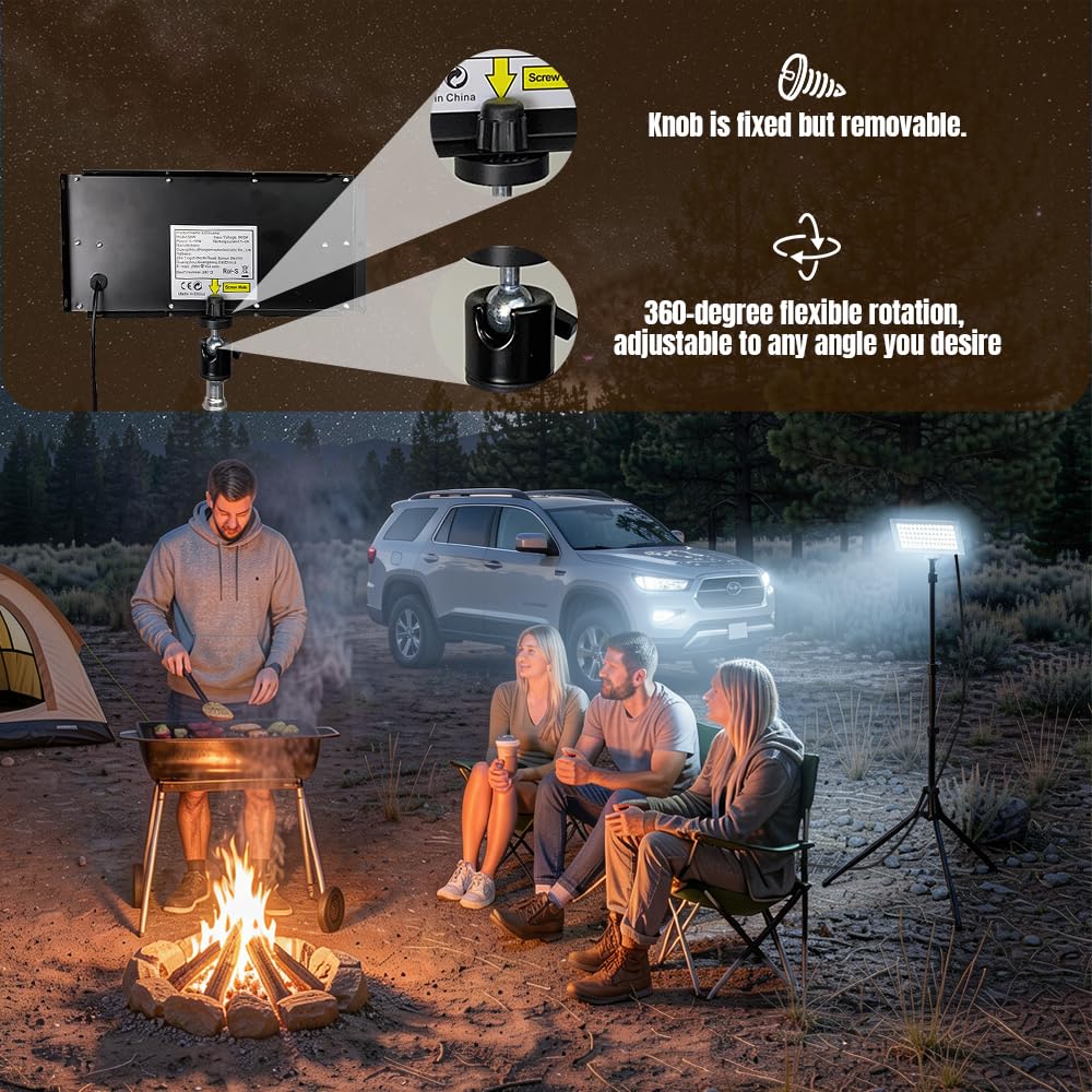Zasilana przez USB lampa kempingowa LED z regulowanym statywem, regulowana jasność i temperatura barwowa do użytku na zewnątrz, na kemping, wędrówki, sytuacje awaryjne i przerwy w dostawie