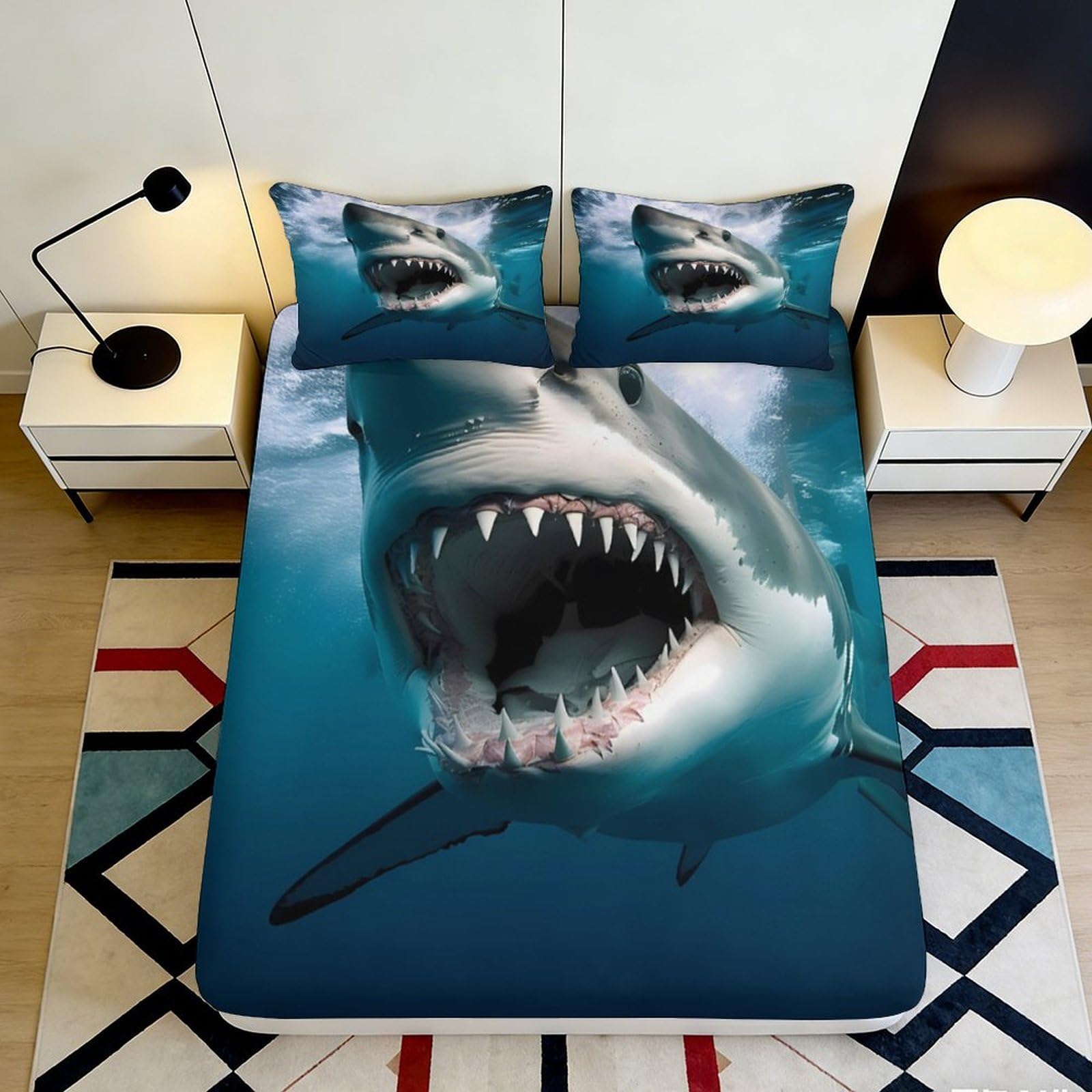 Uxinyoume Style-9 3D Printed Shark Ocean Fitted Sheet Microfiber Anti-Slip Mattress Cover For Bedroom Dorm Decor Easy Care 90X200x25cm