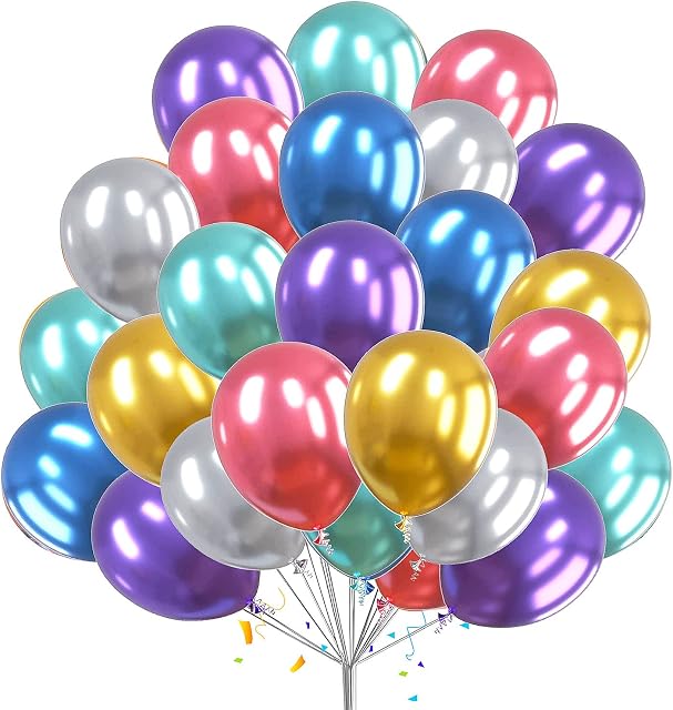 30pcs Metallic Balloons 12-inch Shiny Balloons in 6 Colors, Thick Chrome Metallic Balloons for Party Decoration, Birthday, Anniversaries...