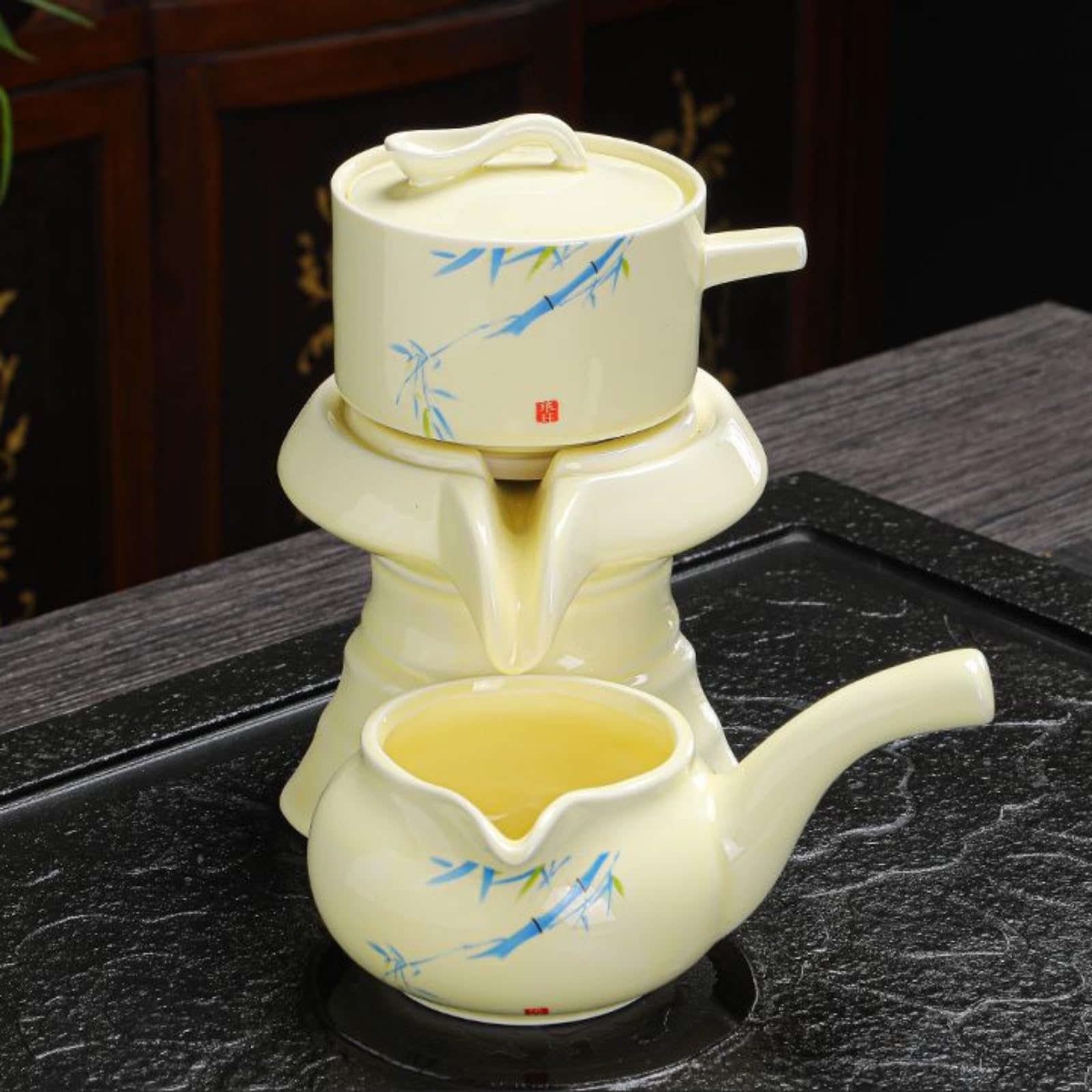 Żółty półautomatyczny zestaw do herbaty kungfu, 170 ml, żaroodporny domowy ceramiczny zaparzacz do herbaty