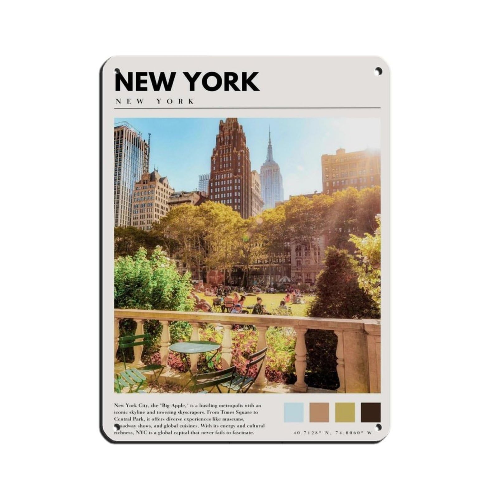 New York City Manhattan City Art Retro Poster Metal Tin Sign Chic Art Retro Iron Painting Bar People Cave Cafe Family Garage Poster Wall Decoration 12x16inch(30x40cm)