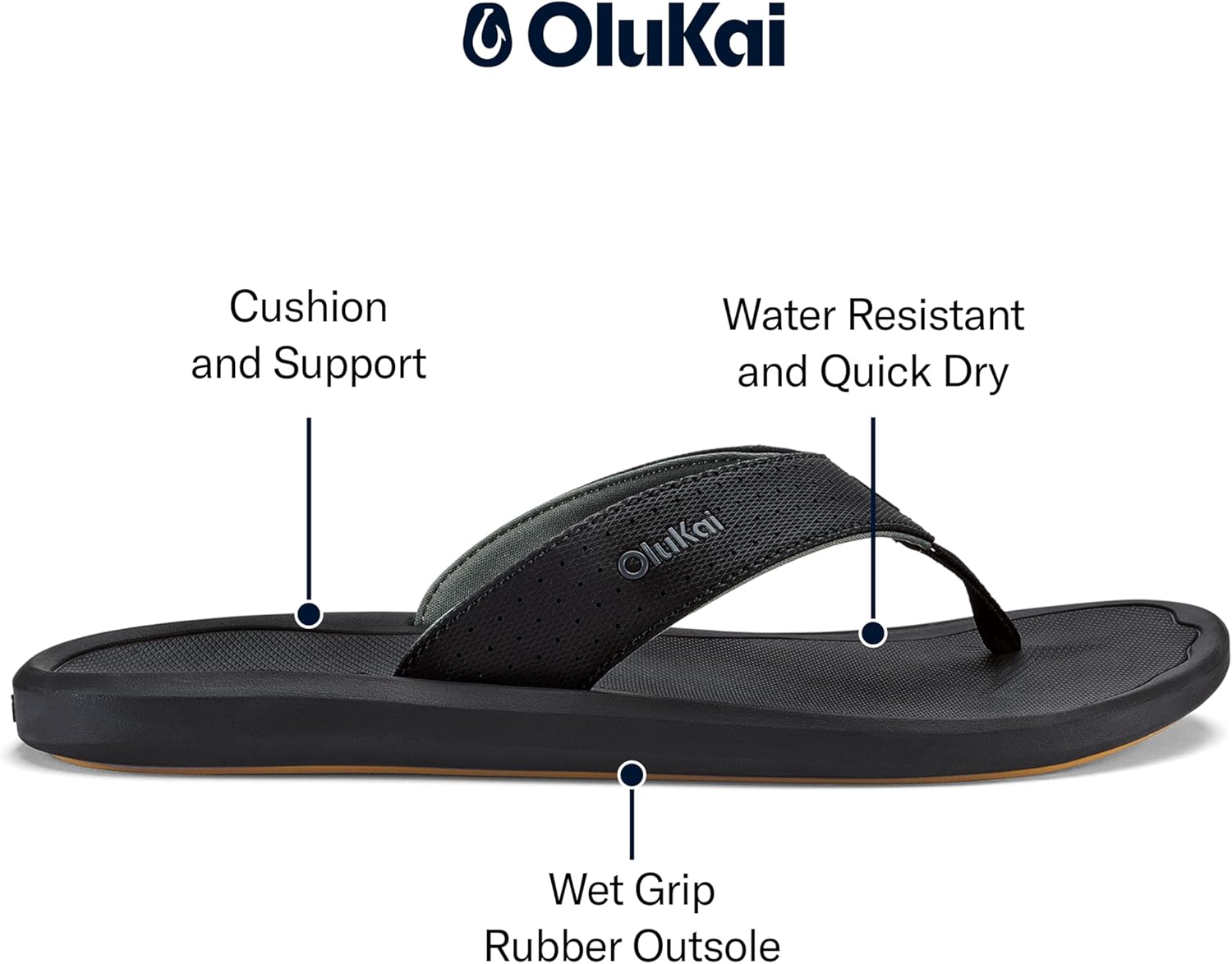 OLUKAI Ki'i Men's Beach Sandals, Quick-Dry Flip-Flop Slides, Water Resistant & Lightweight, Compression Molded Footbed & Ultra-Soft Comfort Fit - Image 2