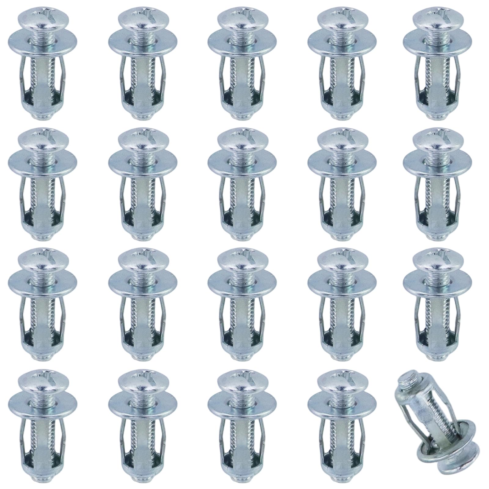 Wealrit 20 PCS M6 x 25 Hollow Door Anchors Kit Metal Hollow Wall Anchors for Thin Walls Heavy Duty Cavity Fixing Expansion Anchor for Furniture,Cabinet,Wall Paneling,Steel Pipe, Plastic Sheet