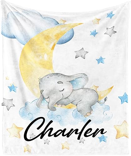 Manta de bebé con nombre personalizado con elefante, mantas de bebé con nombre personalizado para niñas, bebés, niños, mantas súper suaves para