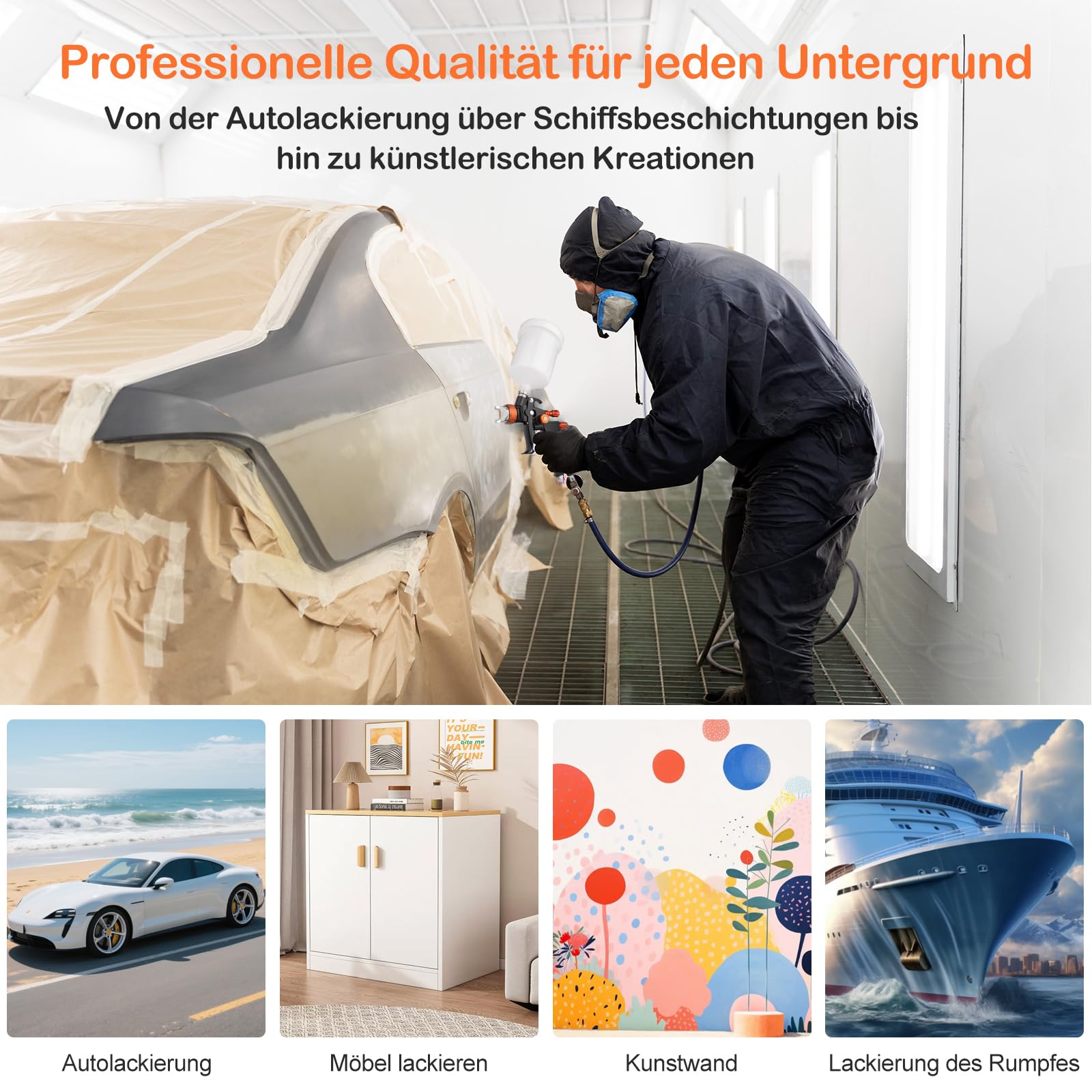 819C HVLP Lackierpistole Spritzpistole mit 3 Düsen 1,3mm 1,7mm 2,0mm Profi Farbsprühsystem Spraypistole mit 600ML Plastikbecher Mit Luftdruckregler für Autos und Zuhause