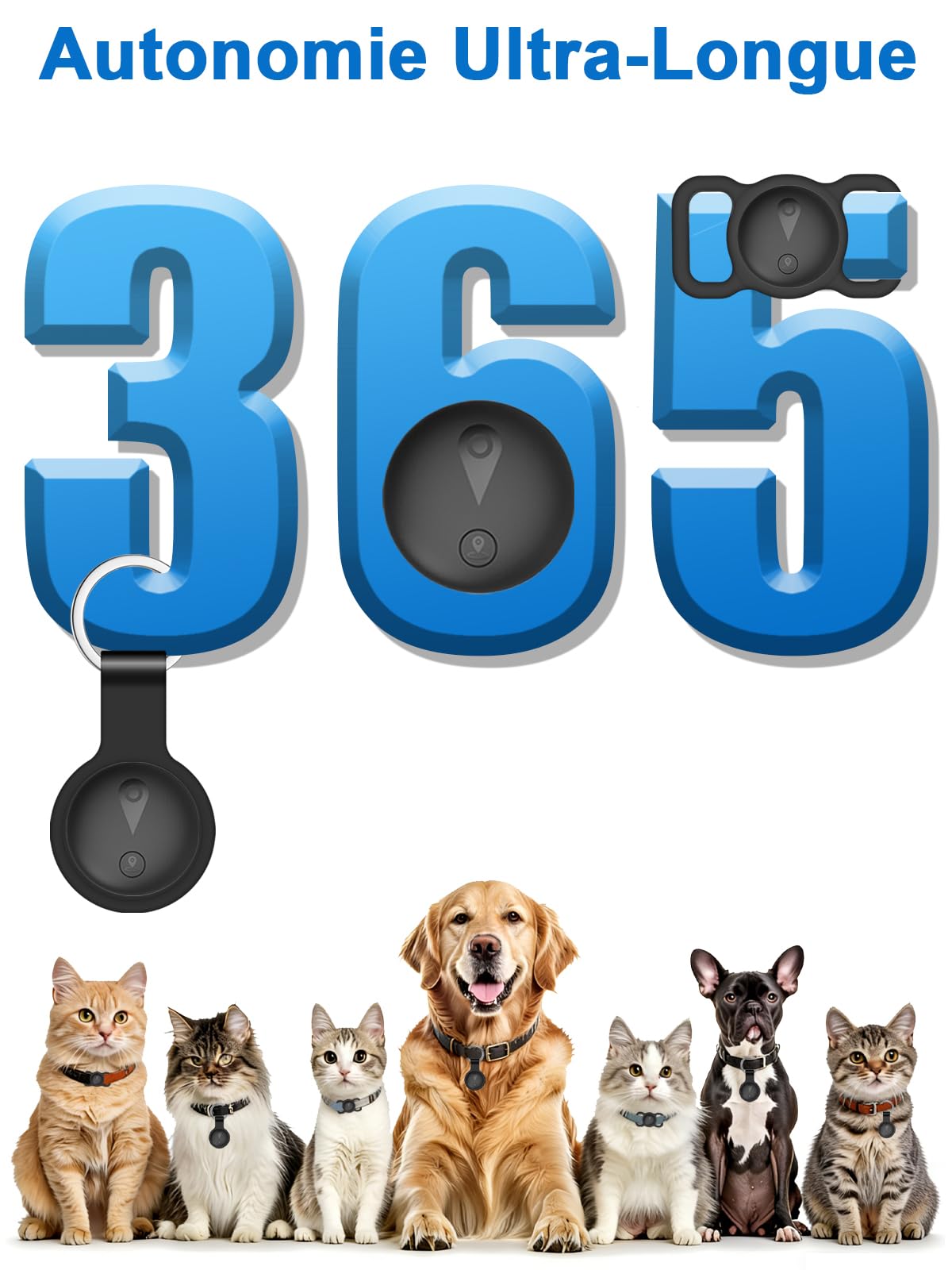 Collier GPS Chat, GPS Chien avec Suivi de Localisation en Temps Réel, Mini Traceur Chat, Traceur Chien sans Abonnement, Compatible iOS/Android, Longue Autonomie, Peut être Porté avec Un Collier, Noir