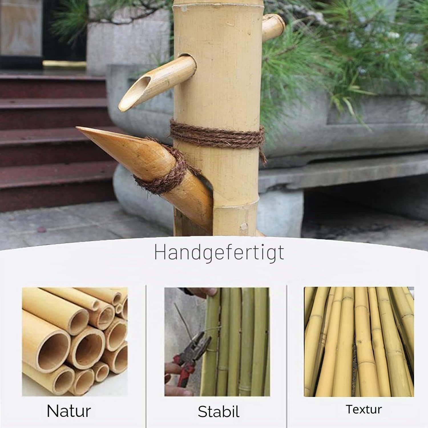 Bambus Wasserbrunnen, Japanischer Zen Garten Teich Dekoration mit Pumpe, Wasserspiel für ruhigen Platz im Freien