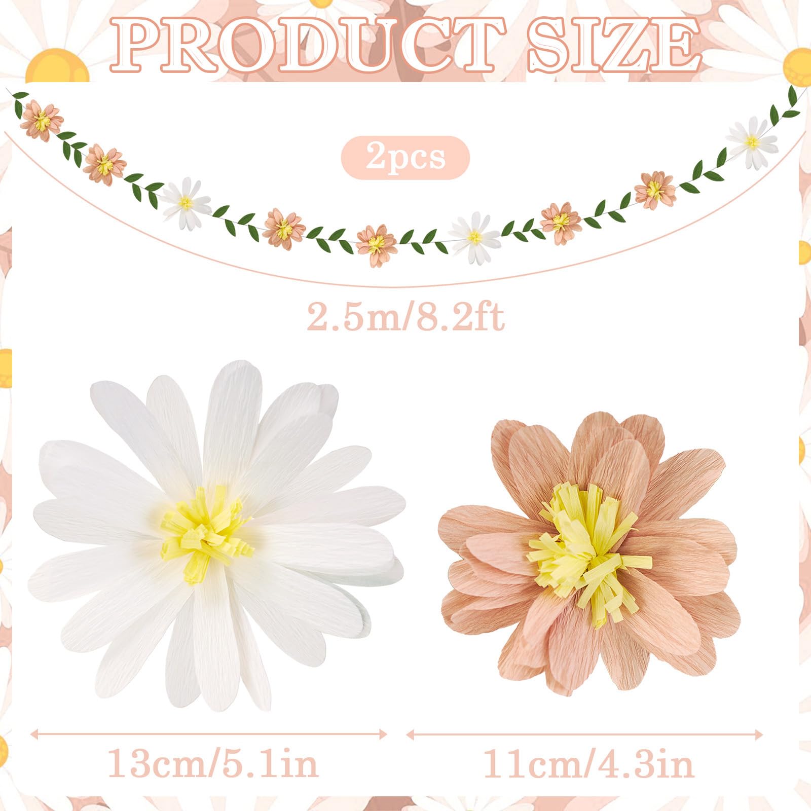 Papierblumengirlande, Papierblätter, Banner, Rebenblumen mit grünen Blättern, Krepp-Blumengirlande, Dekorationen für Wand, Jahrestag, Hochzeit, Geburtstag, Bogendekoration, Blumengirlande (2,5 m), 2