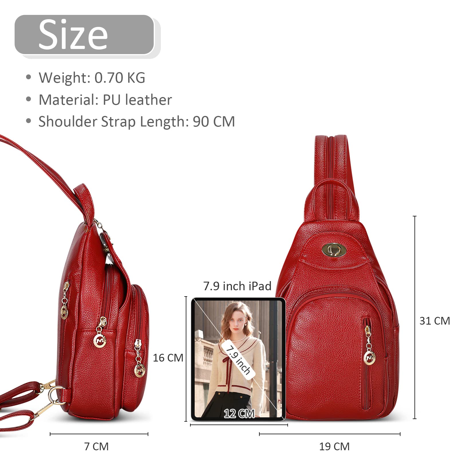 DIRRONA Zaino da Donna in PU Pelle - Borsa da Petto Antifurto, Borse a Tracolla per Viaggio, Università, Scuola e Lavoro - Moda Casuale