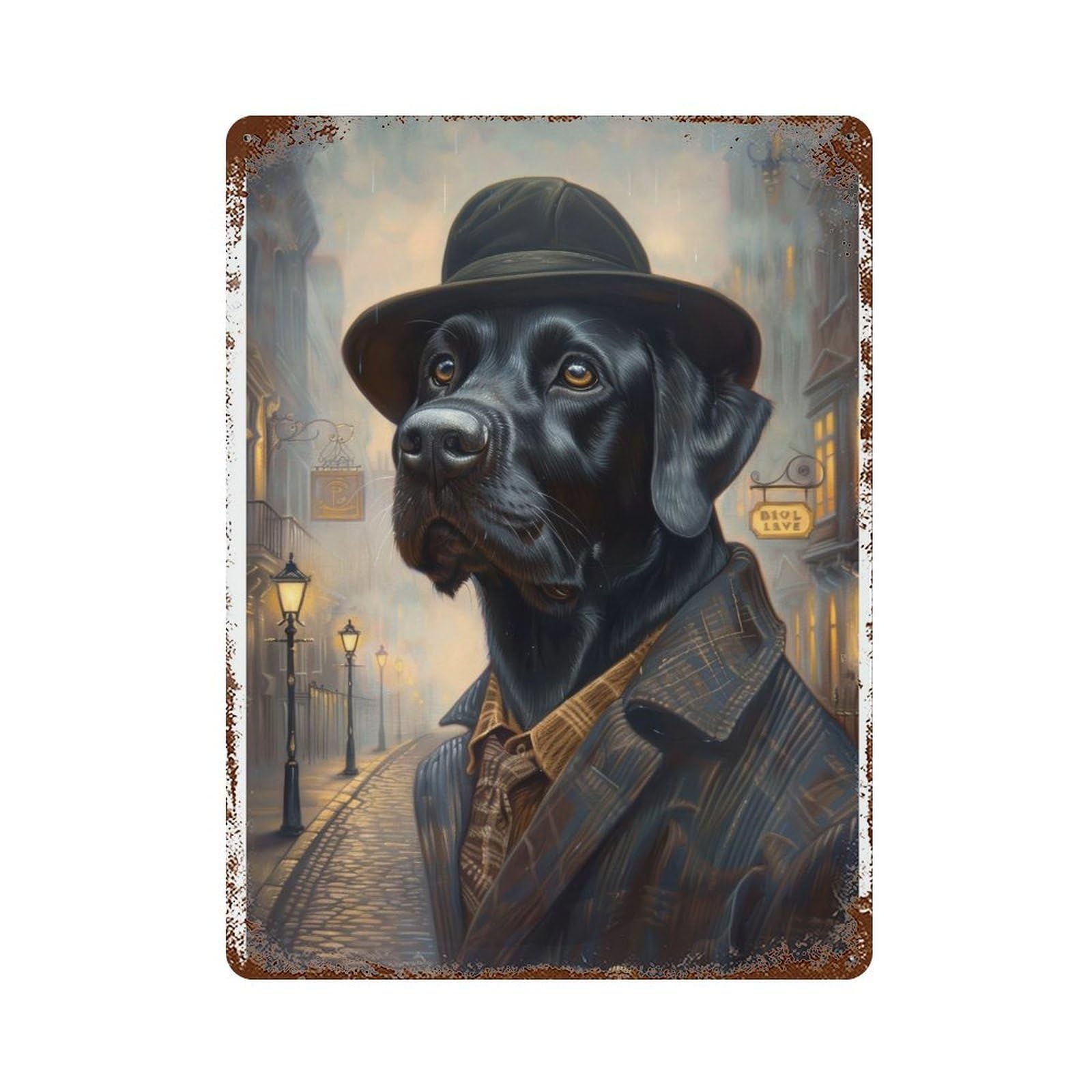 Renaissance Victorian Black Labrador Dark Academia Gothic Antique Dog Portrait Era Noble Rustic Wall Decor Art Metal Tin Poster Modern Home Decor Art Home Bar Shop Decorations Vintage Sign 40x30cm