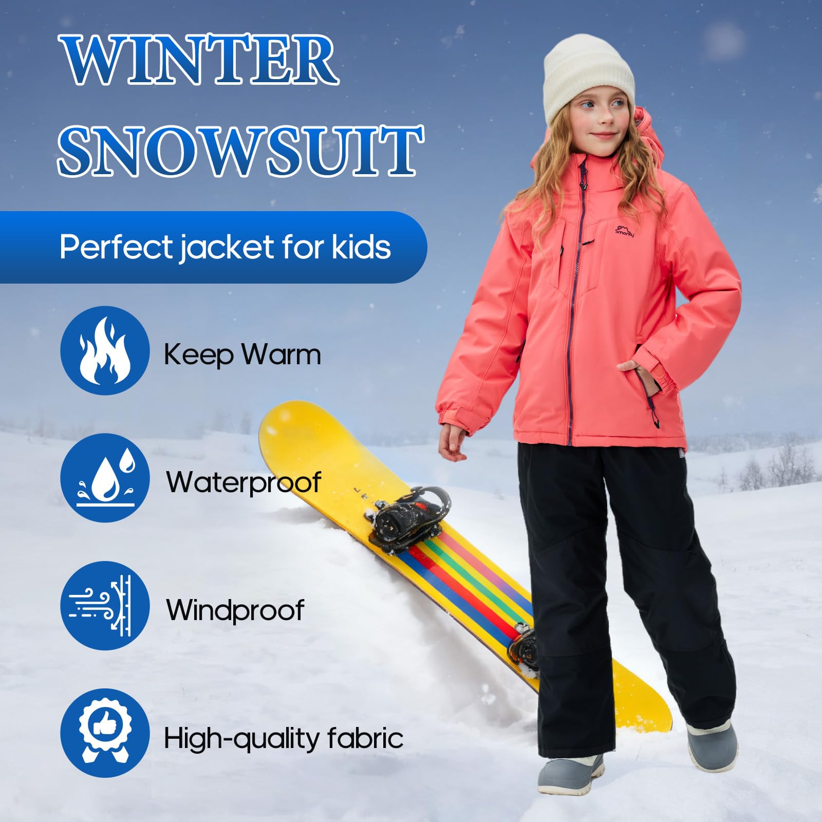 SMONTY SNOWER Traje de nieve con capucha desmontable, traje de esquí, extra caliente, traje de invierno