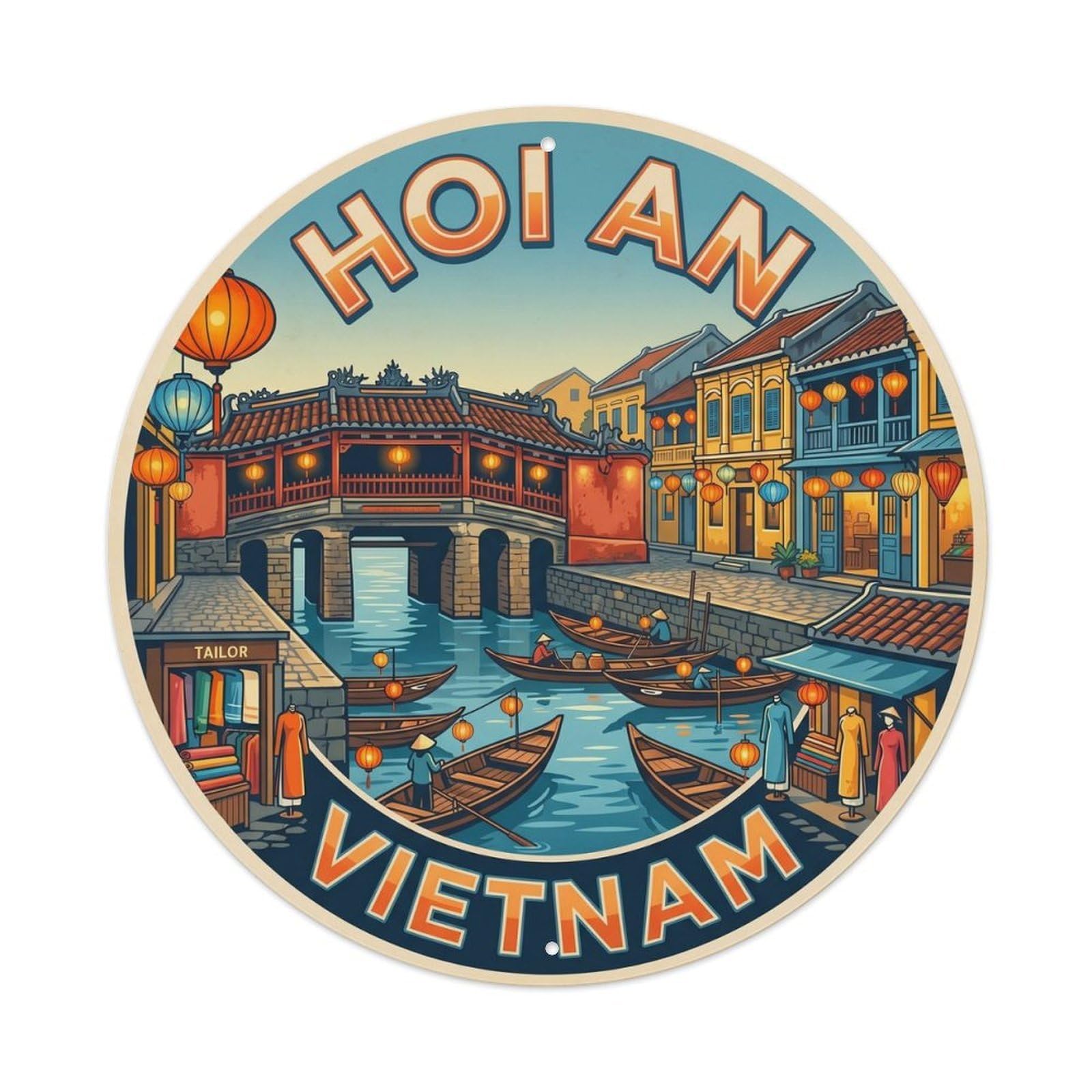 Yrnq 8X8inch Vintage Style Vintage Travel Vietnam Hoi An Lanterns Metal Tin Sign