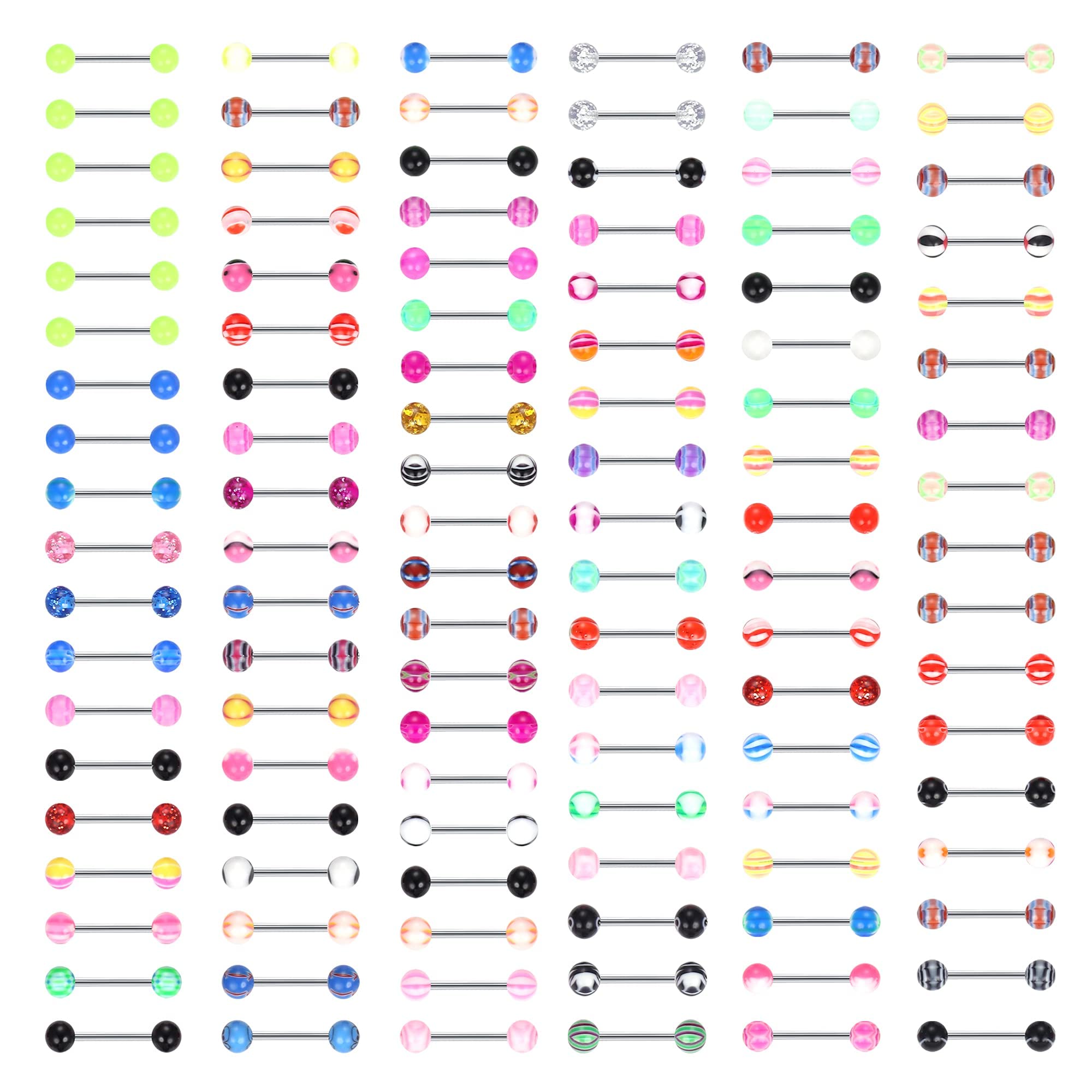 Adramata110 Piezas Piercing Lingua Acero Quirúrgico 14g 16mm Barbell Piercing Pezón Mujer Hombre