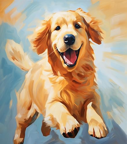 Miniatura 1 de PIPISKY Kit de pintura acrílica para perros y mascotas con diseño de animales, Golden Retriever, pintura por números para adultos principiantes, kit