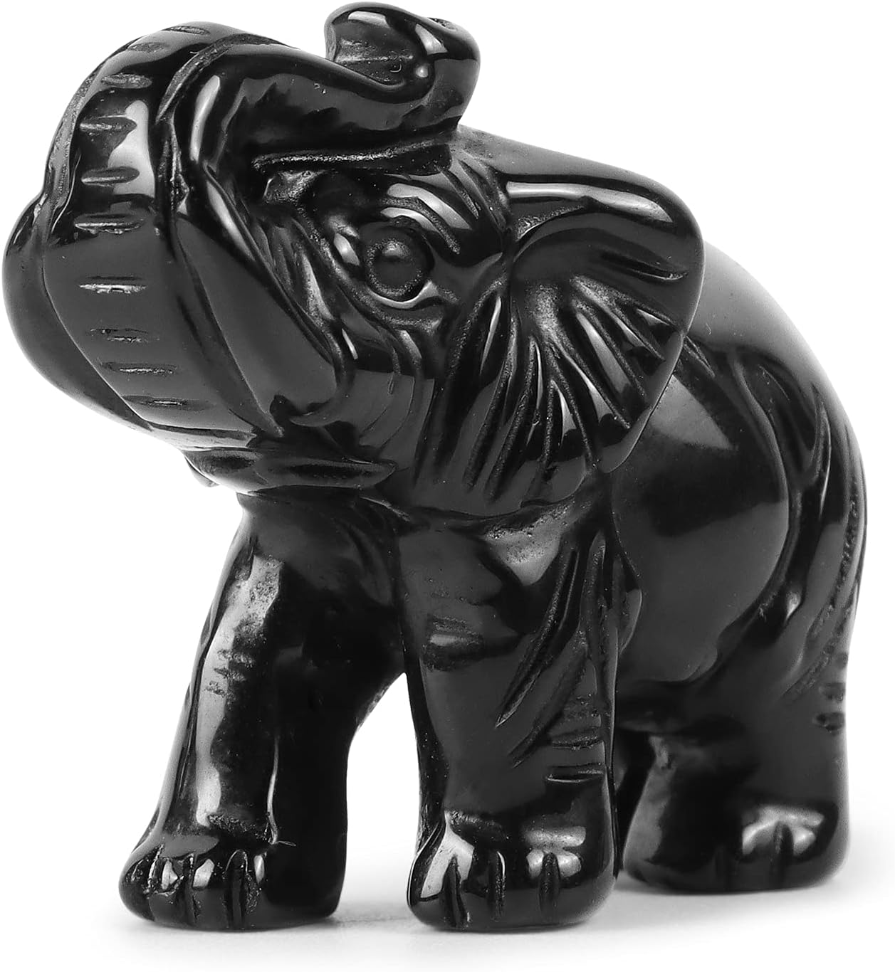 Artistone Black Obsidian Crystal Elephant Statue Figurines Decor Hand Carved Gemstone Animal Sculpture for Home Decoration Desk Ornaments with Gift Box 2 Inch