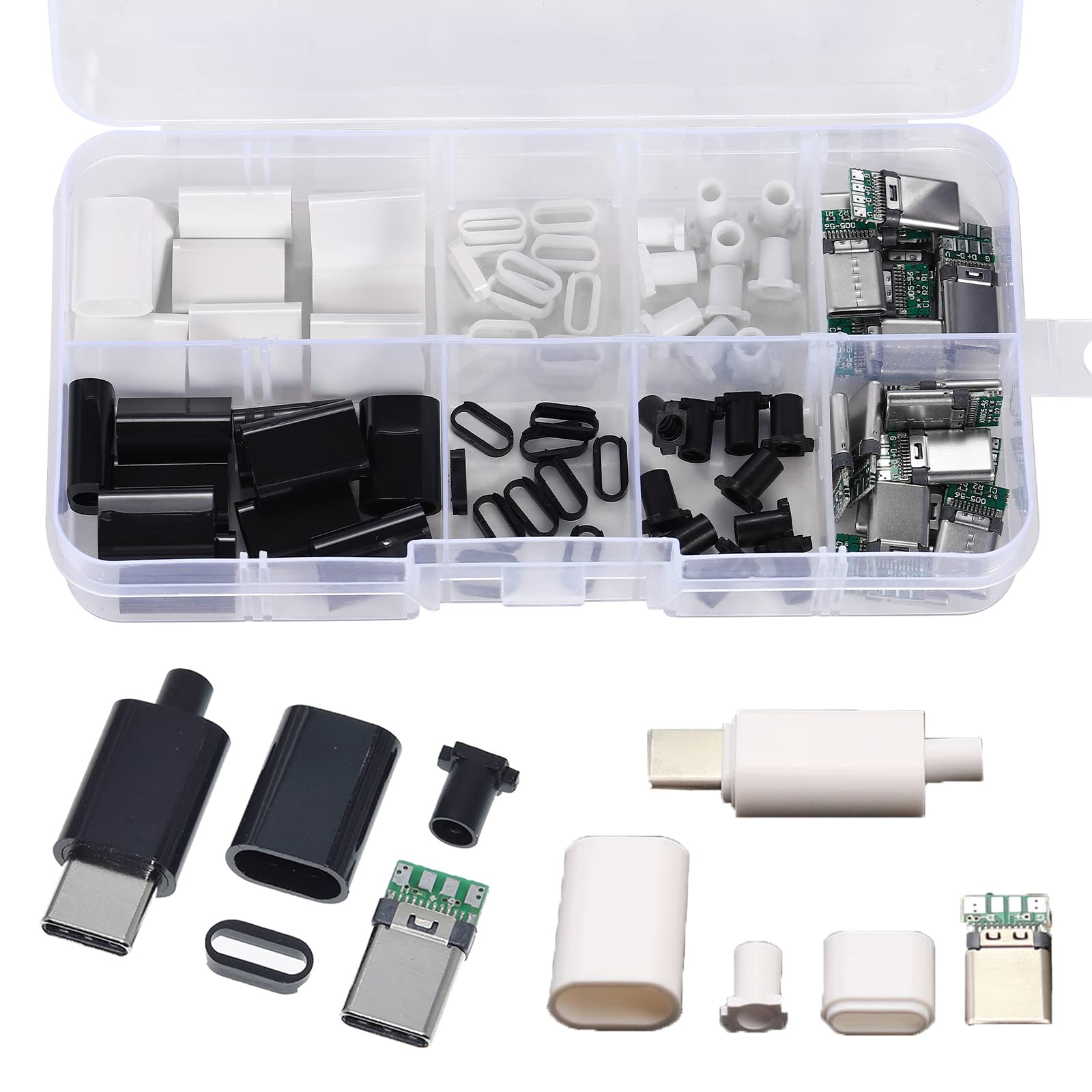 20 set di connettori USB 3.1 tipo C maschio a 24 pin di saldatura interfaccia linea dati 24P modulo di supporto scheda PCB (10 set nero + 10 set bianco)