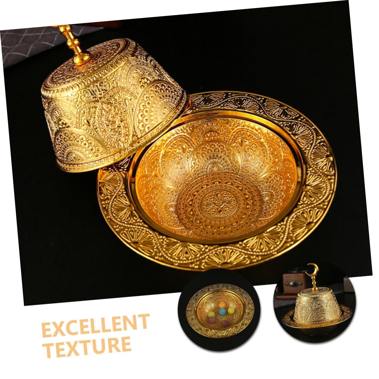 Luxshiny Tazón De Dulces Metálico Tapa Plato De Servir Para Snacks y Postres Estilo Arabe Para Fiestas y Reuniones