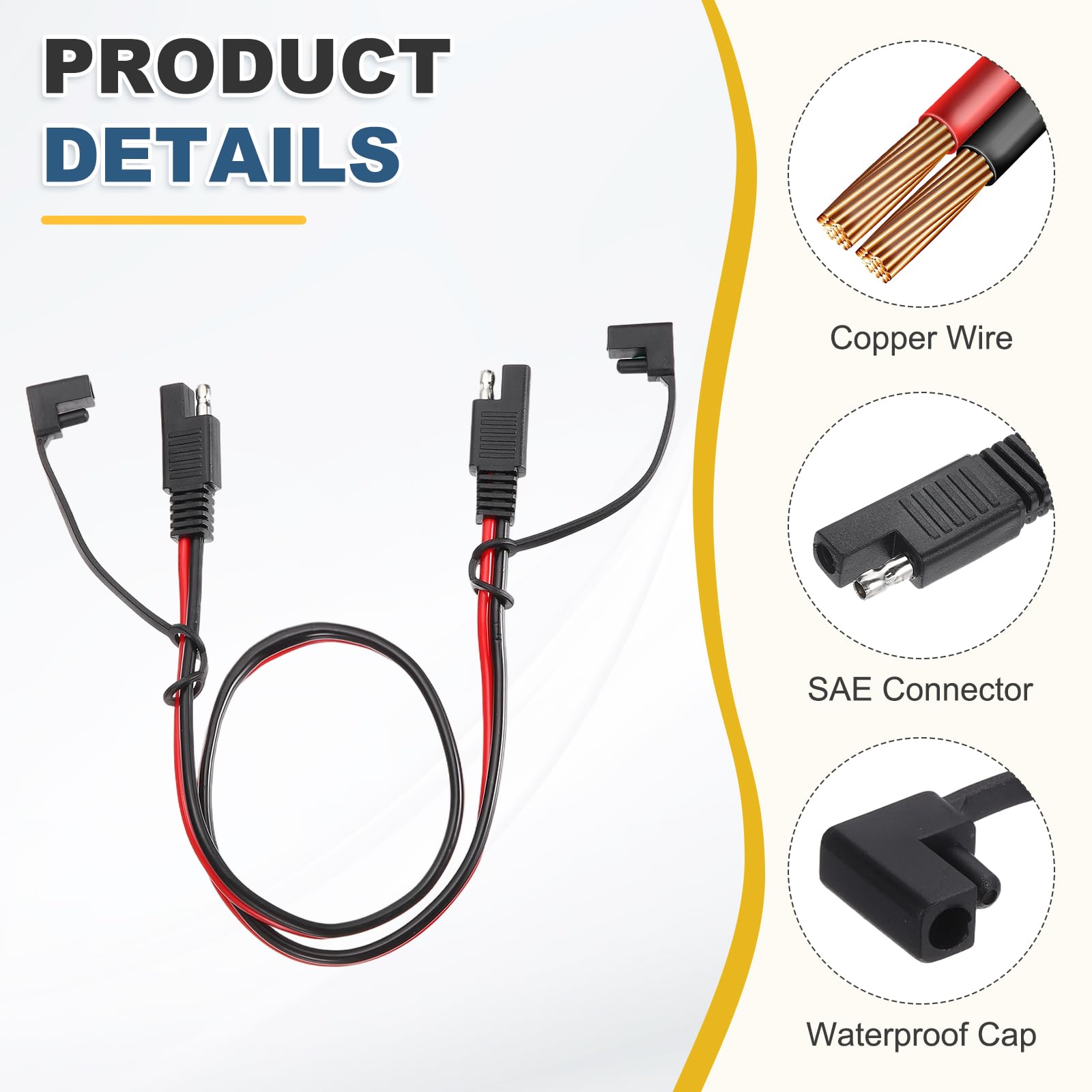 QUARKZMAN Cavo Di Estensione SAE, 30FT 16 AWG Cavo Connettore SAE A Sgancio Rapido Con Cappuccio Antipolvere Per Moto Auto Pannelli Solari Barche
