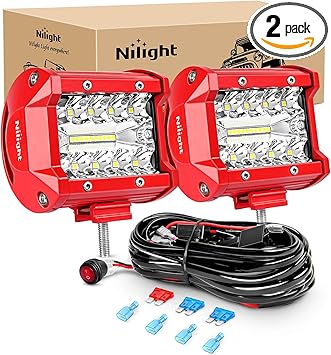 Nilight LED Light Bar 2PCS 60W 4Inch Triple Row Spot Flood Combo Lights w/Wiring Kit for Fog Driving Work Lighting on Off-Road Truck Tractor SUV ATV UTV Golf Cart Boats