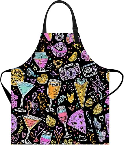 Miniatura 10 de Delantal divertido con bolsillo para mujeres y hombres, delantal de cocina ajustable para barbacoa y horneado con lindos animales y flores #10