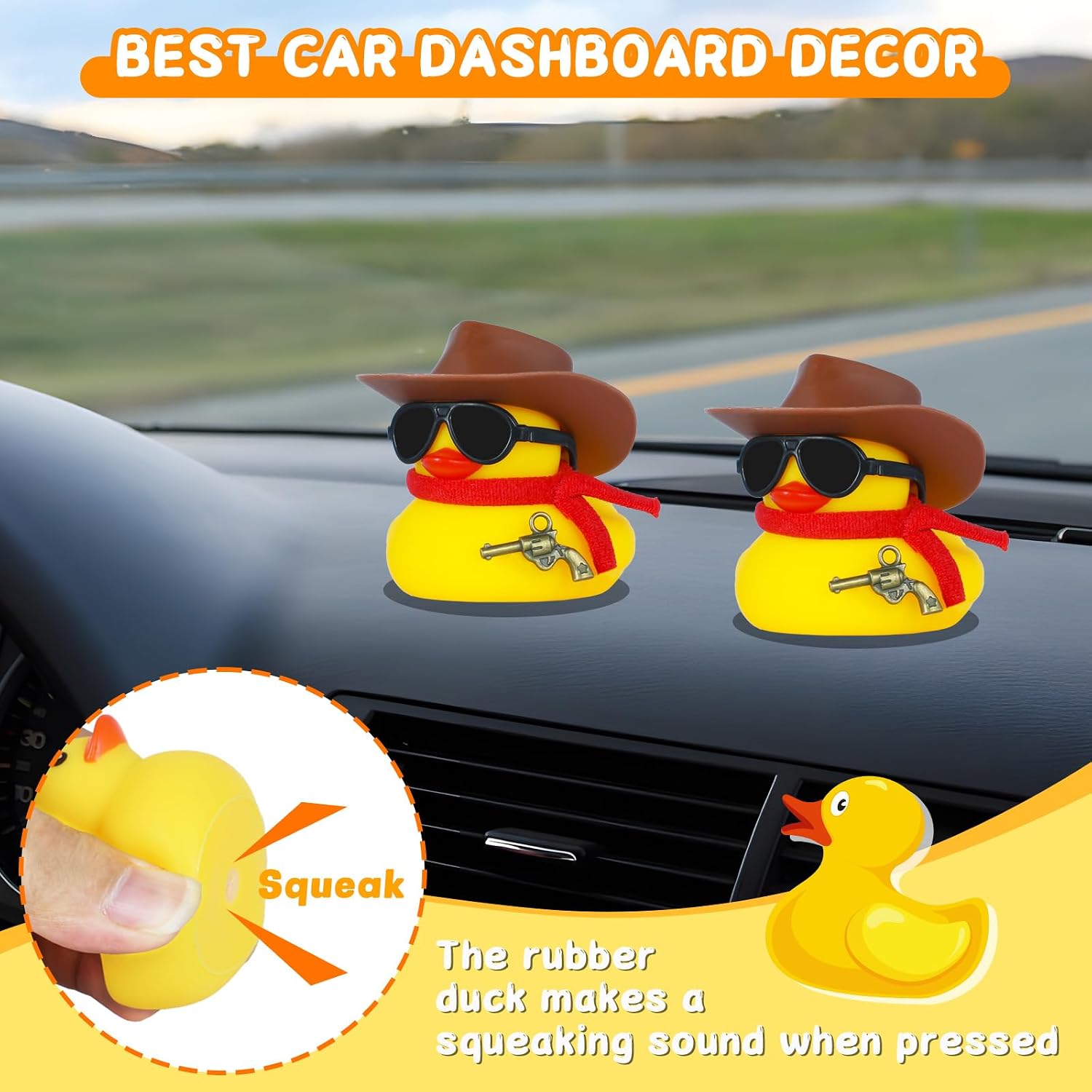 Cool Rubber Duck for Car Dashboard Decoration, Mini Rubber Ducks for Jeeps with Cowboy Hat, Sunglasses, Scarf & Pistol, Home Ornament, Jeeps Owners