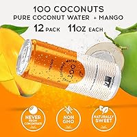 Vista 3 de 100 Coconuts Mango Pure Coconut - Agua de coco 100% pura - Bebida completamente natural baja en calorías con electrolitos - Naturalmente dulce, sin