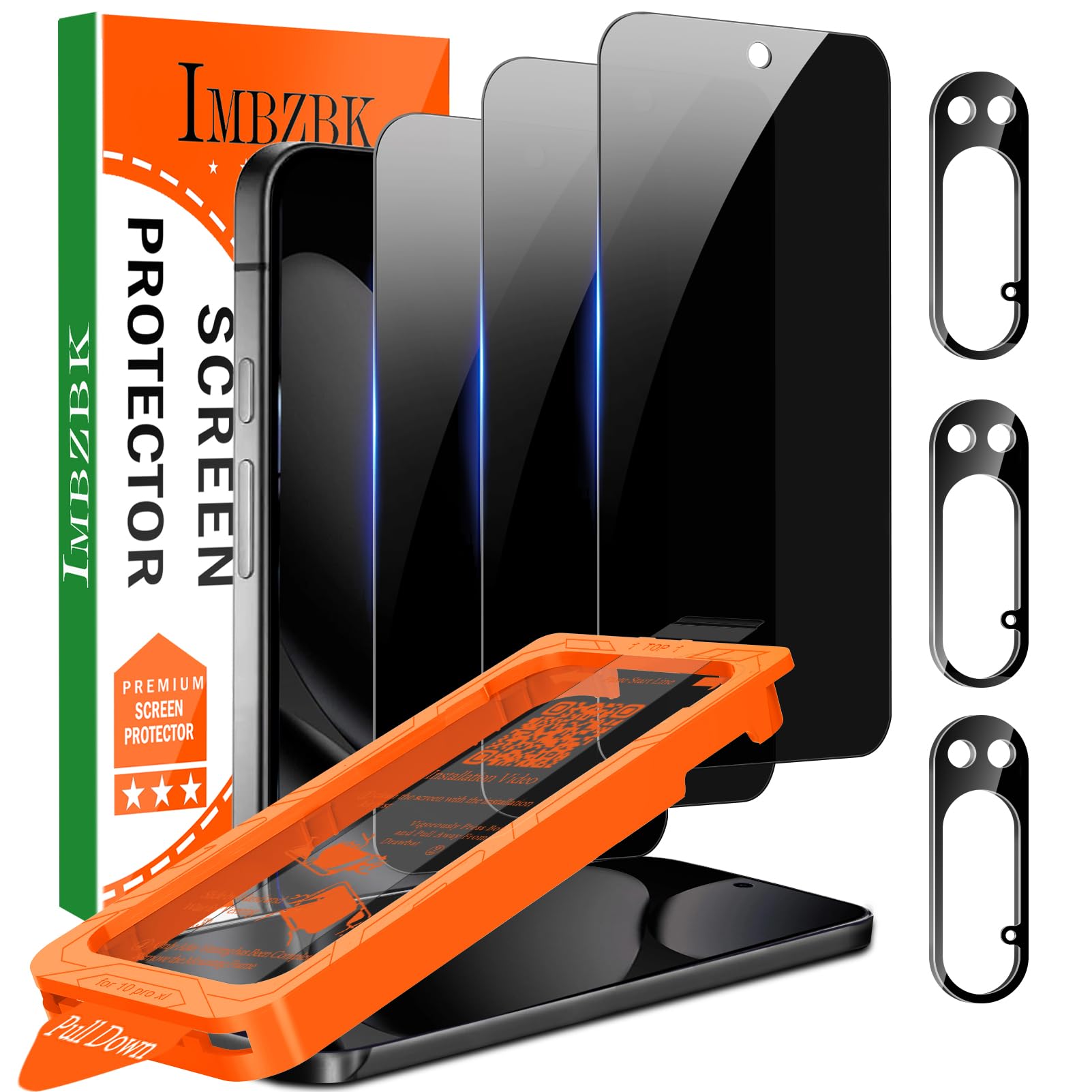 IMBZBK [Auto-Dust Removal] 3 Pack Privacy Screen Protector for Google Pixel 10 Pro XL [Phone Case Friendly], 3 Anti Spy Tempered Glass Camera Lens Protector Accessories, Military Grade Shatterproof