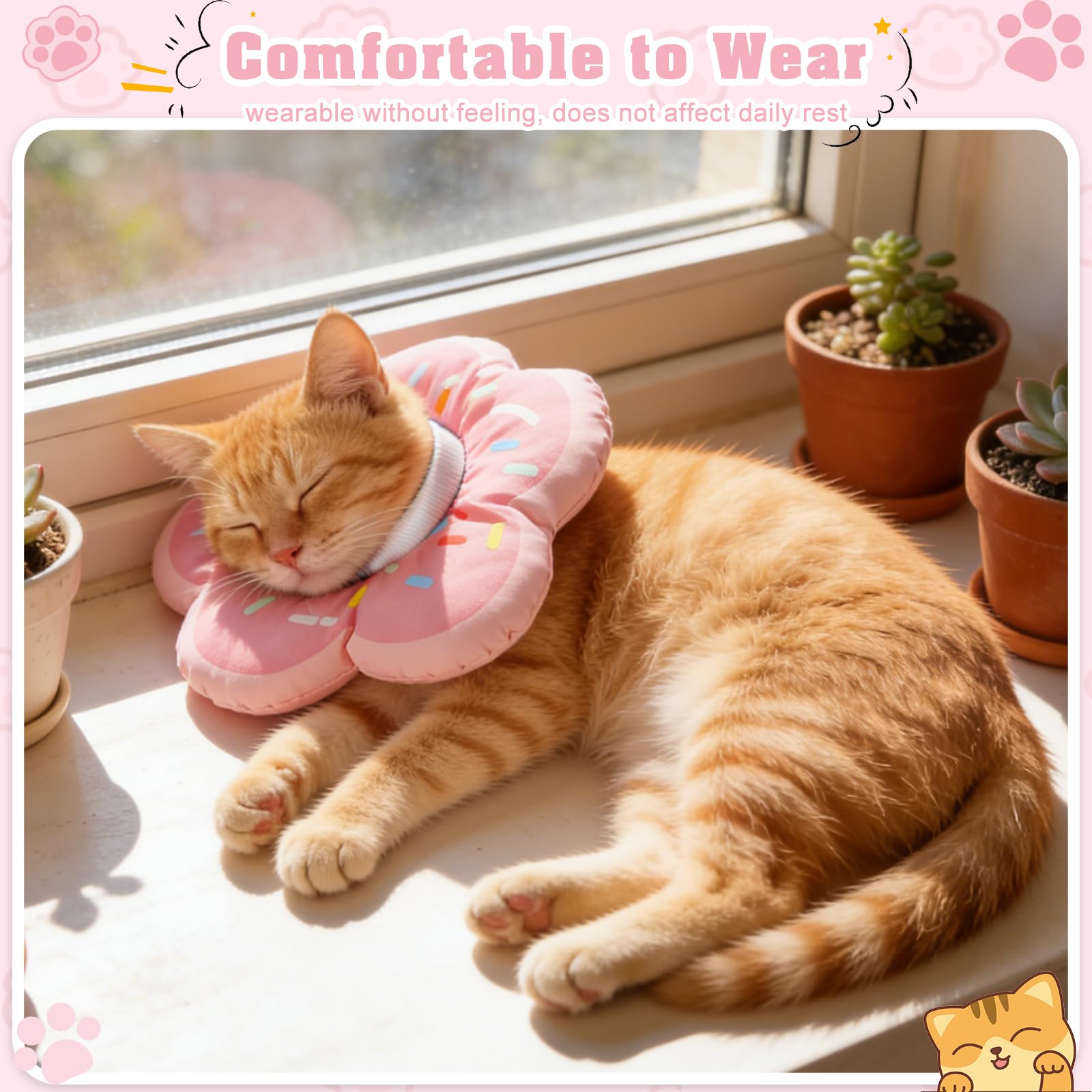 QKURT Collar de Recuperación para Gato, Collar Ajustable para Gatos Después de La Cirugía, Evitar Picaduras de y Arañazos Lesiones y Lamido, El patrón de Rosquilla, Forma de Flor