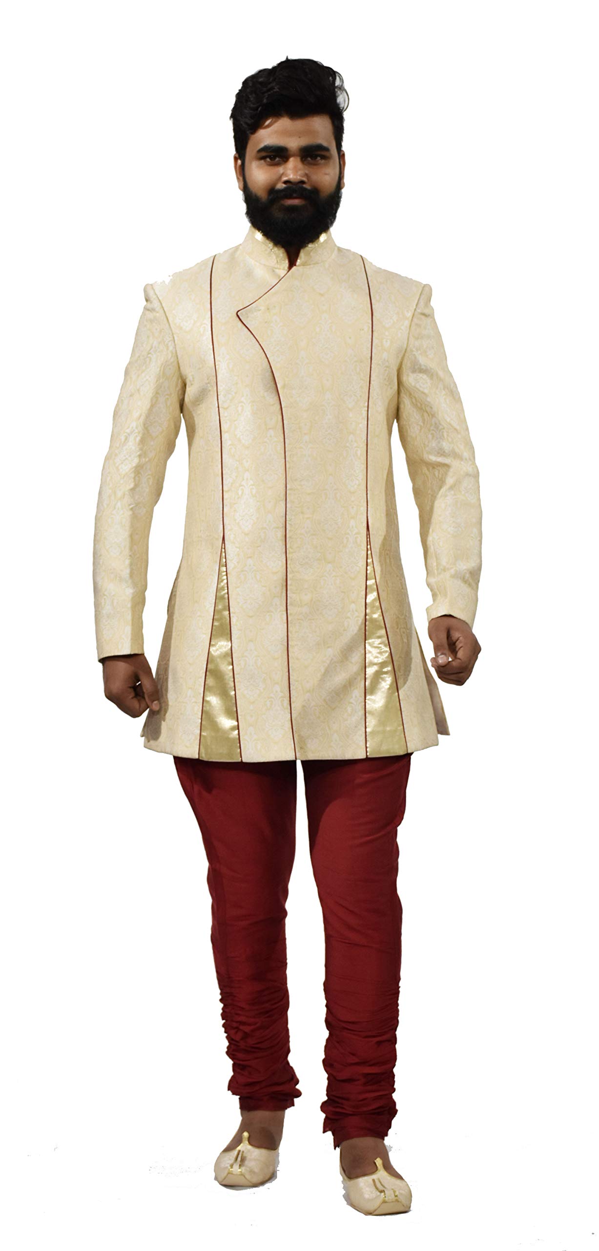 Men's Cream Indowestern with Maroon Polo Pant-image-14