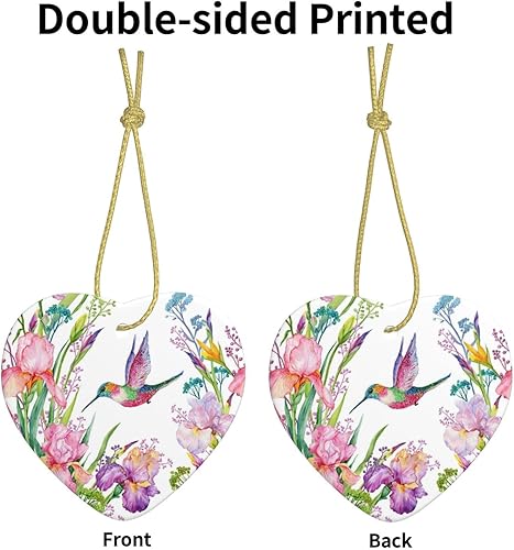 Miniatura 3 de Chic Iris y pequeño colibrí en blanco adornos de Navidad personalizados corazón porcelana adorno de cerámica adornos colgantes árbol de Navidad,