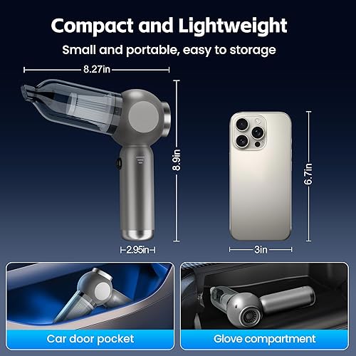 Miniatura 2 de Aspirador portátil para automóvil de alta potencia 17500 Pa, mini aspiradora ligera, aspiradora de mano con pantalla LED de 3 velocidades, múltiples