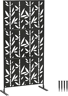 Outsunny Panneau Brise Vue décoratif Extérieur Claustra Décoratif Jardin 3 Panneaux à Motif Bambou paravent extérieur avec Support en métal 92 x 40 x 192 cm, Noir