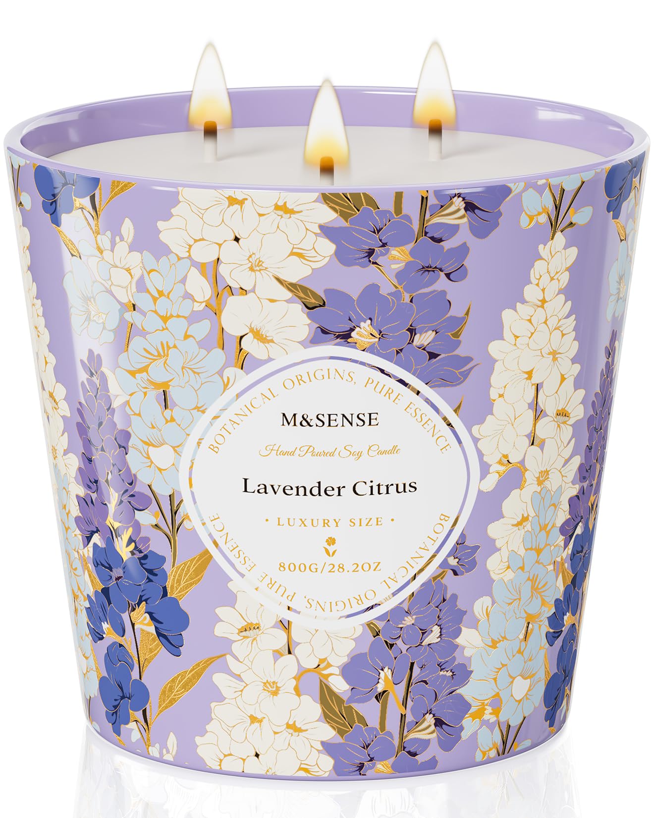 M&SENSE Groß Duftkerze im Glas,LavenderCitrus scented candle, 120 Stunden Brenndauer mit 3 Docht, Kerze Gross aus 800g Sojawachs,zur schlaf, Geschenk für Frauen, Geburtstag, Muttertag
