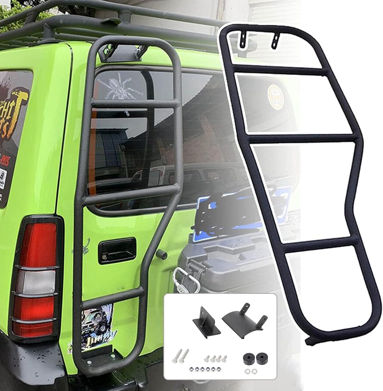 Rear Tail Door Roof Ladder Aluminium Fits Suzuki Jimny 2007‑2017 – Strong Lightweight Black Direct Replacement Accessory, No Need Drilling Any Holes, 2008 2009 2010 2012 2013 2014 2015 2016